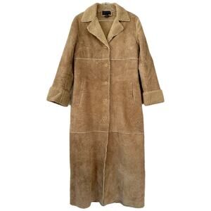 Vintage Y2K suede distressed leather tan long coat sherpa fur penny lane small